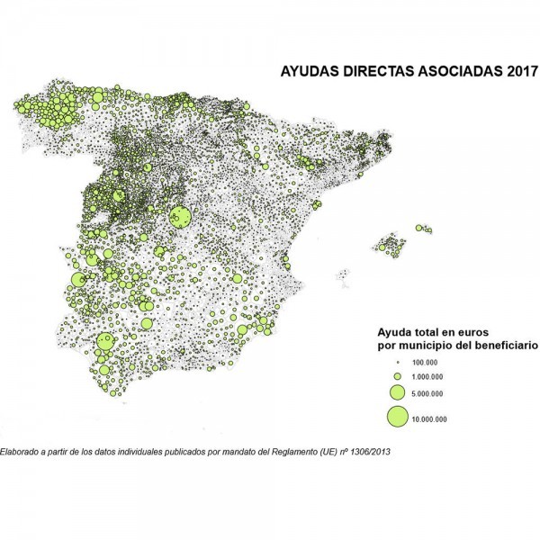 Mapa de las ayudas directas asociadas en España